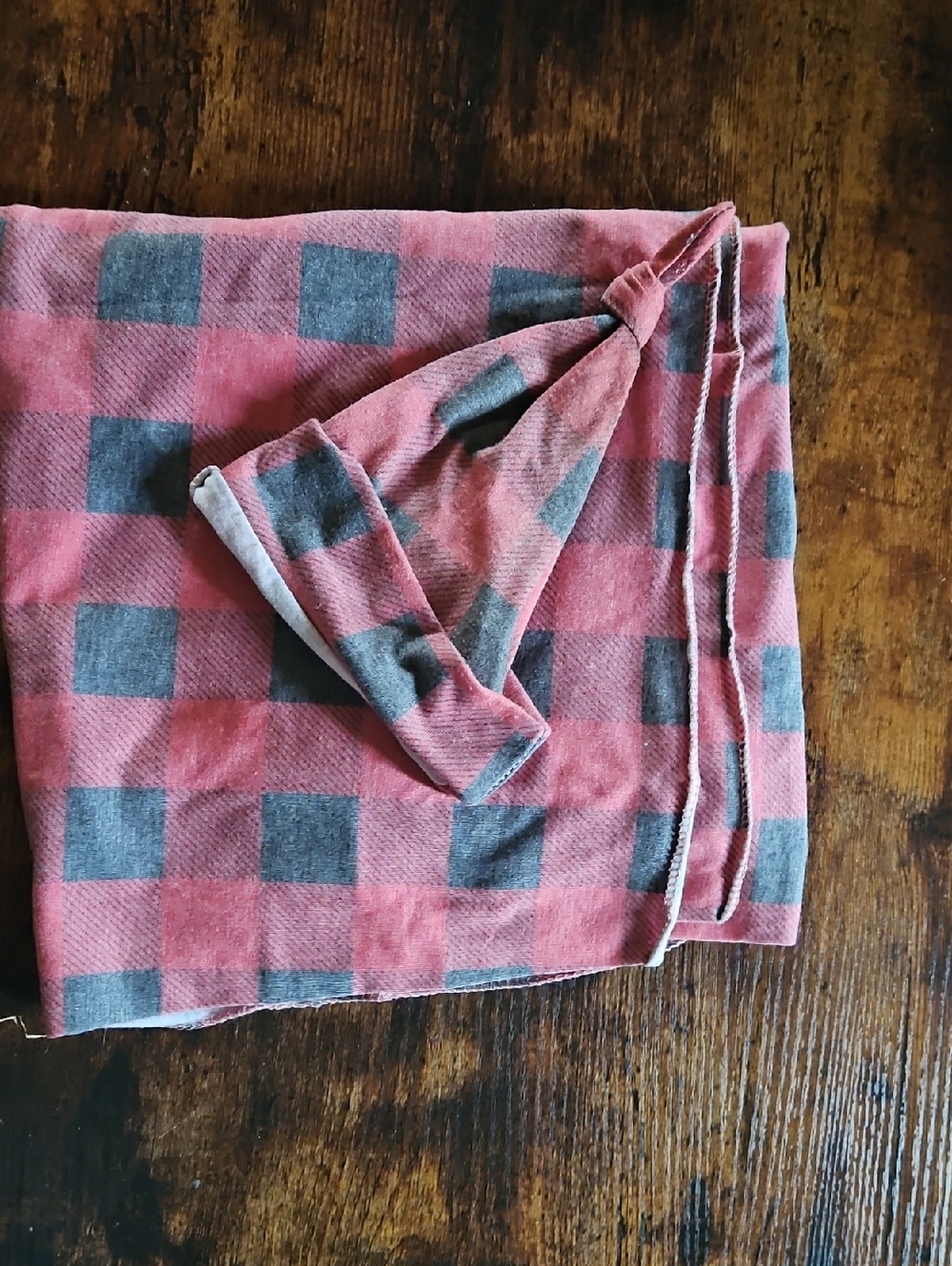 Baby Red and Gray Buffalo Check Swaddle Blanket with Knot Hat Like New